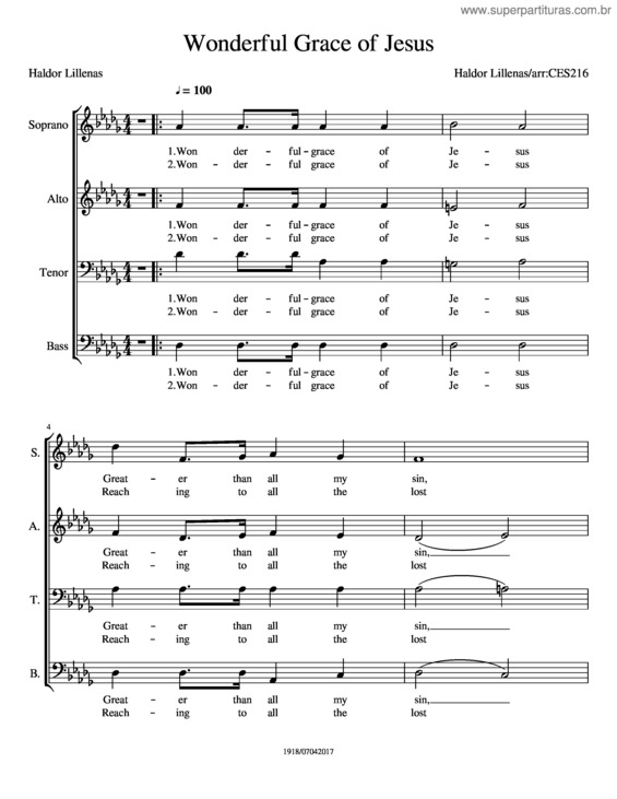 Partitura da música Wonderful Grace Of Jesus v.2