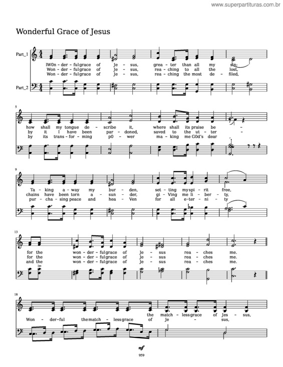 Partitura da música Wonderful Grace Of Jesus v.4