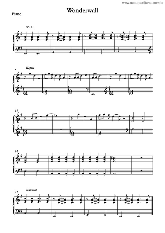 Partitura da música Wonderwall V.11