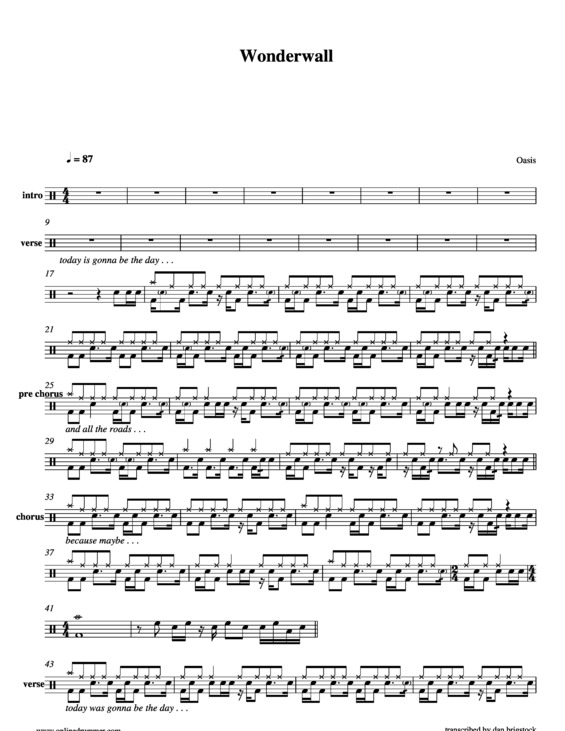 Partitura da música Wonderwall v.14