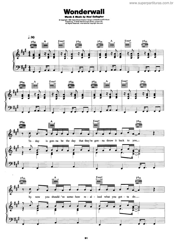 Partitura da música Wonderwall v.4