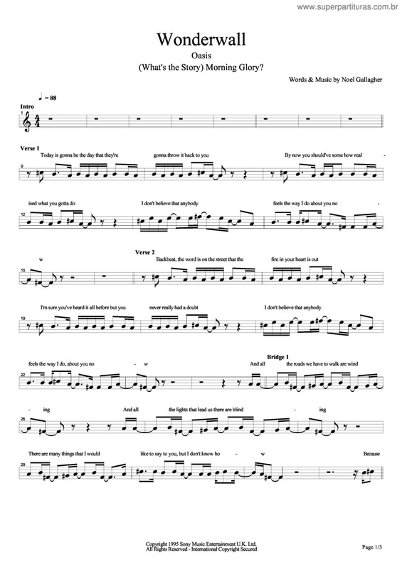 Partitura da música Wonderwall V.5