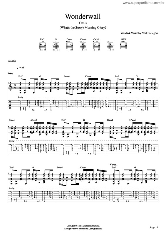 Partitura da música Wonderwall V.7