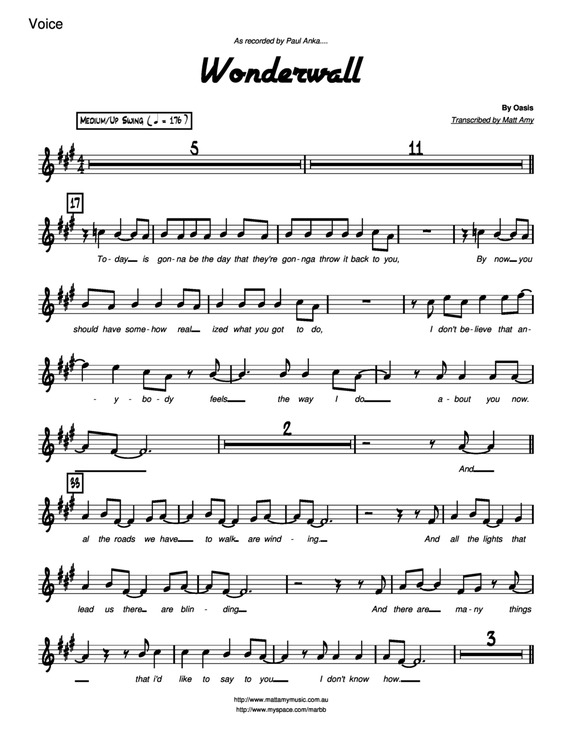 Partitura da música Wonderwall V.8