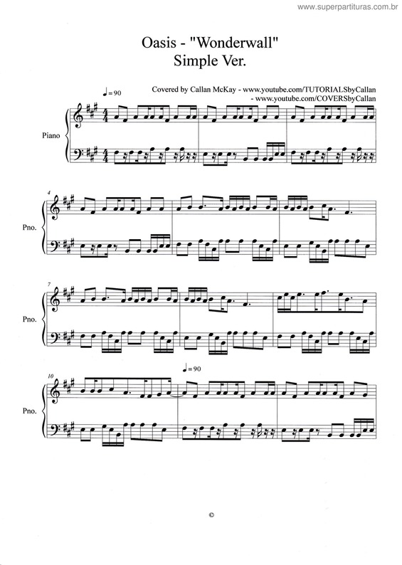 Partitura da música Wonderwall V.9