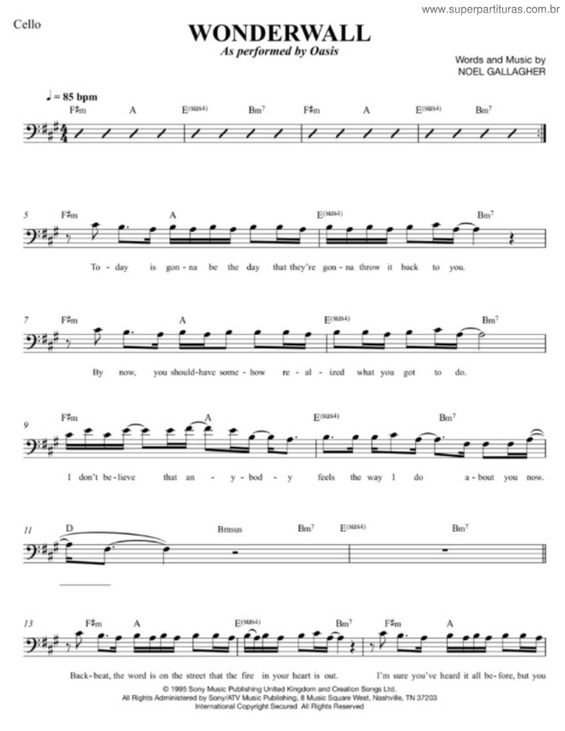 Partitura da música Wonderwall