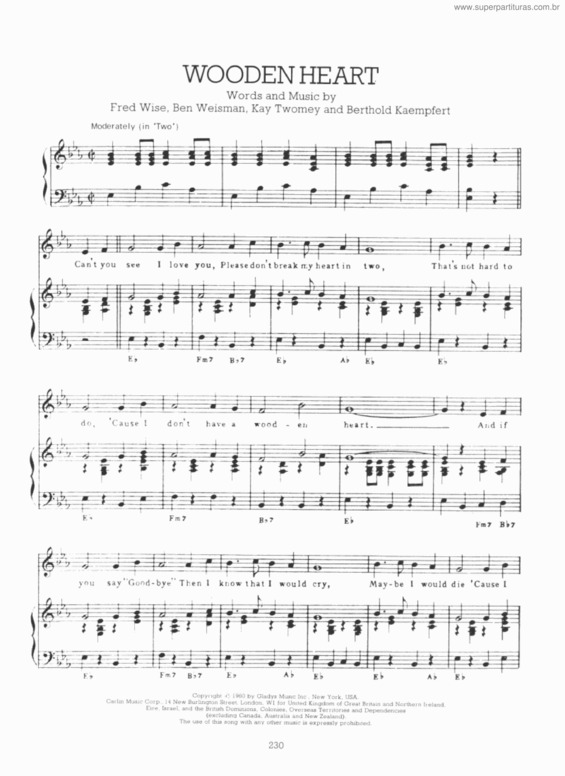 Partitura da música Wooden Heart v.2