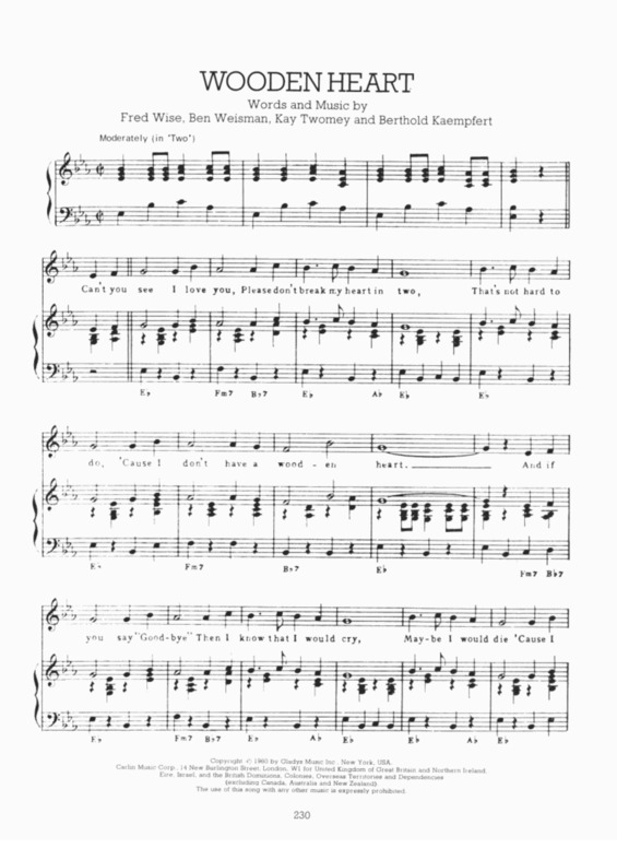 Partitura da música Wooden Heart v.3