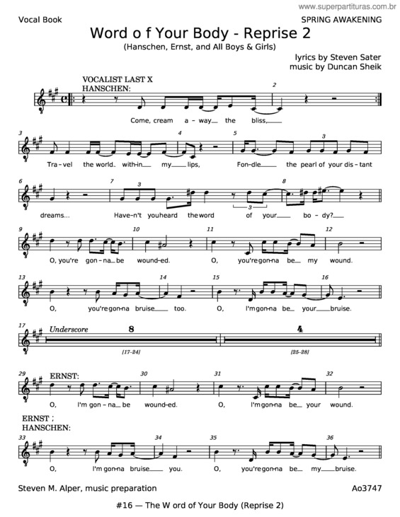 Partitura da música Word Of Your Body Reprise – Duncan Sheik