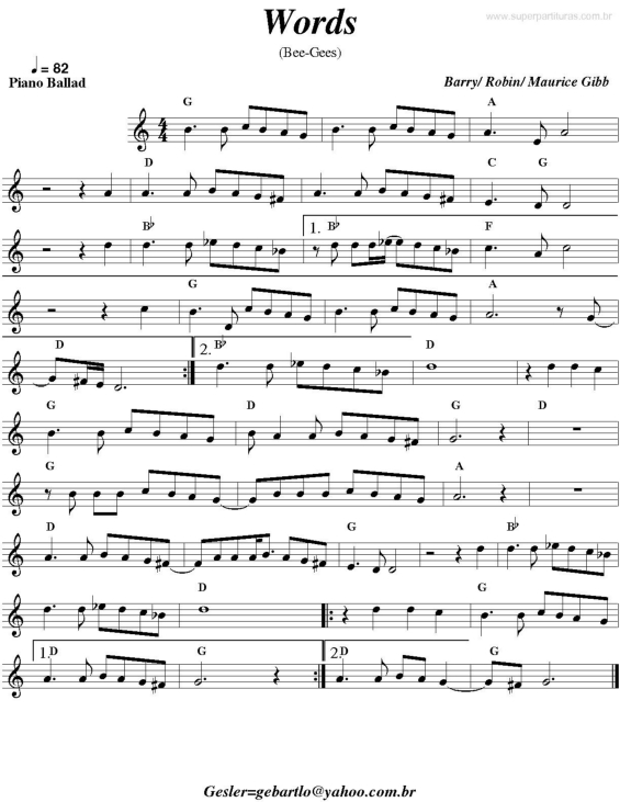 Partitura da música Words