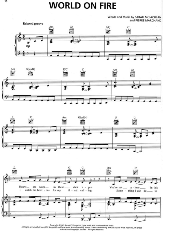 Partitura da música World On Fire