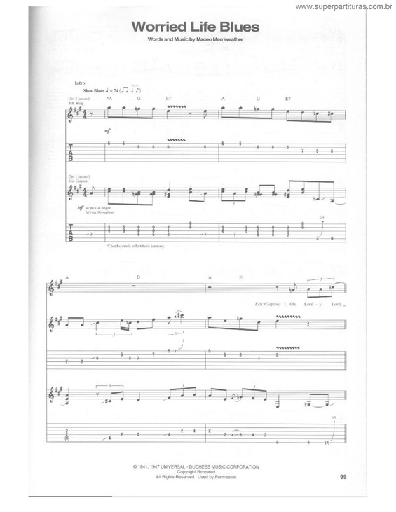 Partitura da música Worried life blues