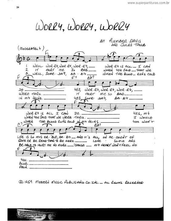 Partitura da música Worry, worry, worry