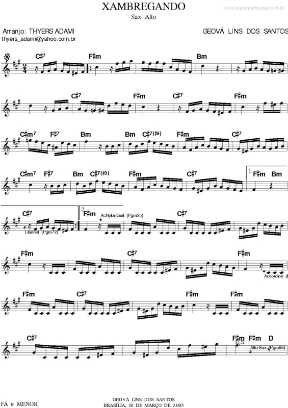 Partitura da música Xammbregando