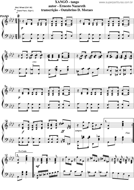 Partitura da música Xangô