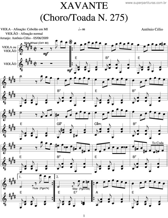 Partitura da música Xavante