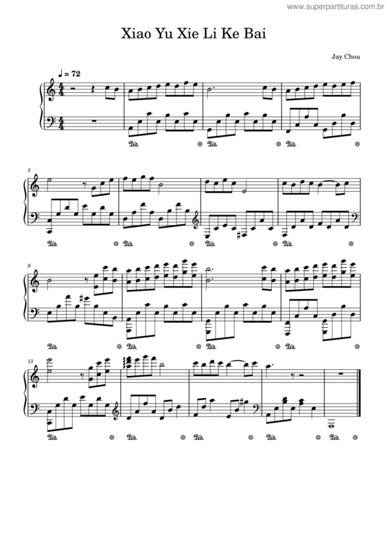 Partitura da música Xiao Yu Xie Li Ke Bai – Jay Chou
