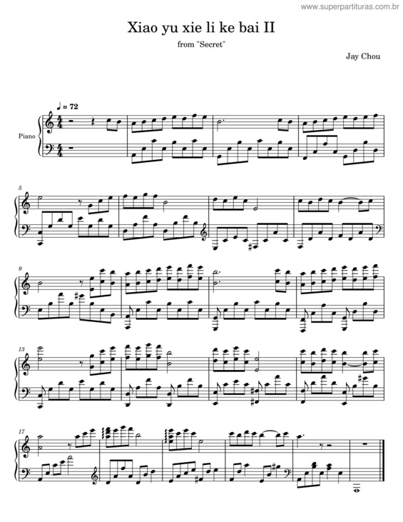 Partitura da música Xiao Yu Xie Li Ke Bai Ii – Jay Chou