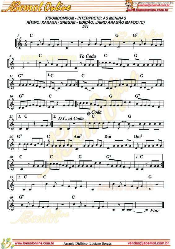 Partitura da música Xibombombom v.2