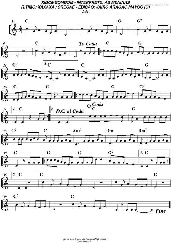 Partitura da música Xibombombom