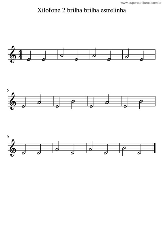 Partitura da música Xilofone 2 Brilha Brilha Estrelinha