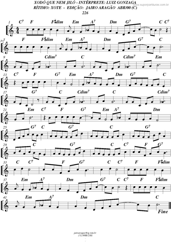 Partitura da música Xodó Que Nem Jiló