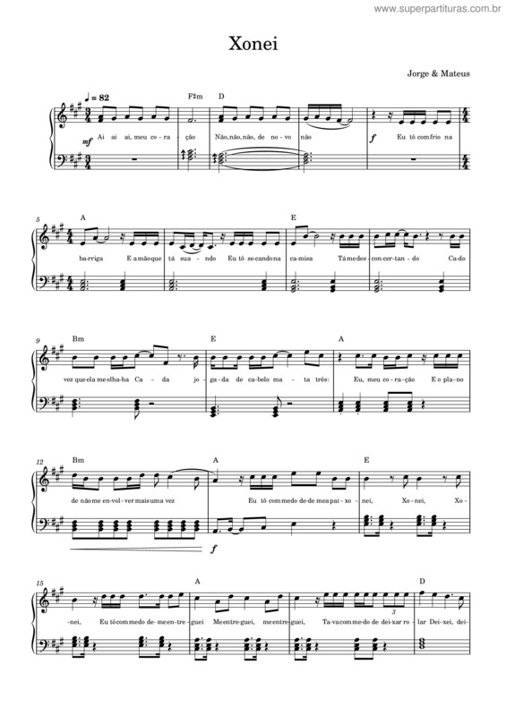 Partitura da música Xonei – Jorge & Mateus