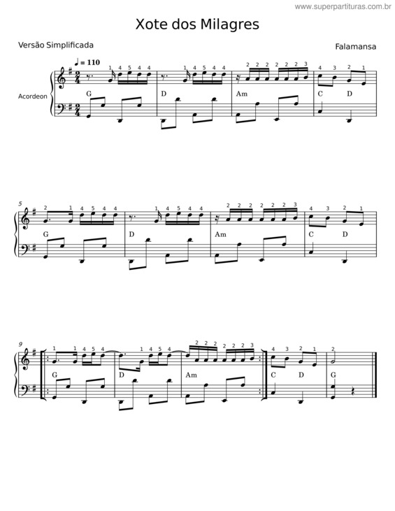 Partitura da música Xote Dos Milagres – Falamansa v.2