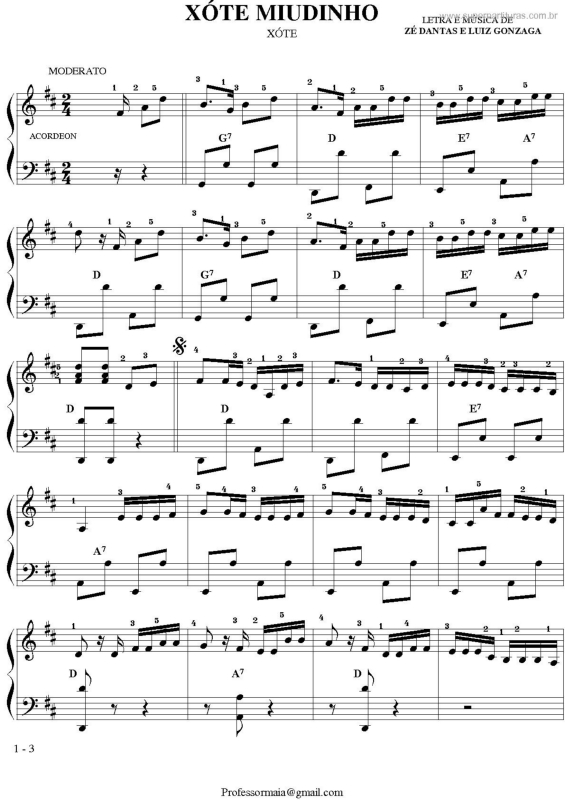 Partitura da música Xóte Miudinho