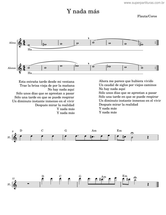 Partitura da música Y Nada Más v.3