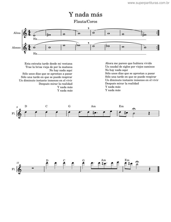 Partitura da música Y Nada Más