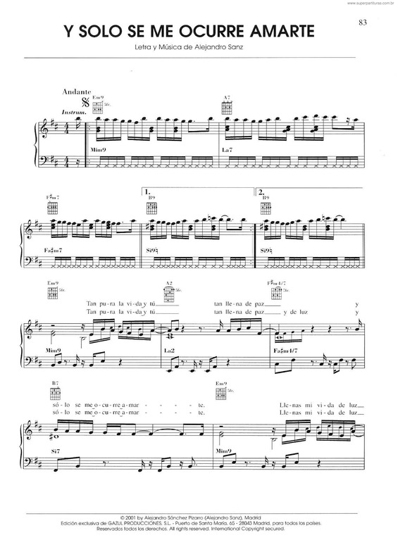 Partitura da música Y Sólo Se Me Ocurre Amarte v.2