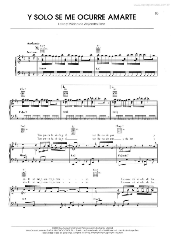 Partitura da música Y Solo Se Me Ocurre Amarte