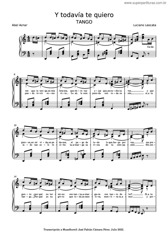 Partitura da música Y Todavía Te Quiero – Luciano Leocata