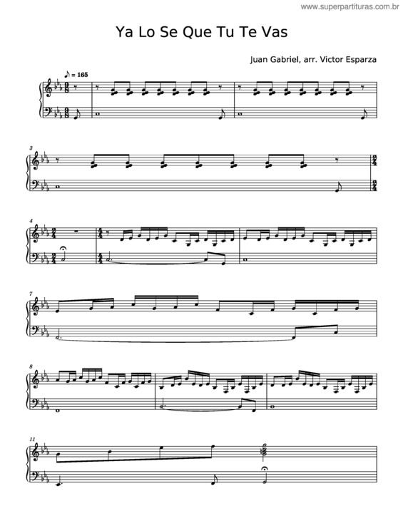 Partitura da música Ya Lo Se Que Tu Te Vas – Juan Gabriel