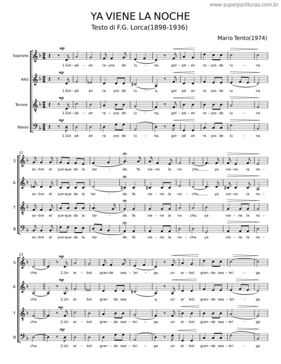 Partitura da música Ya Viene La Noche