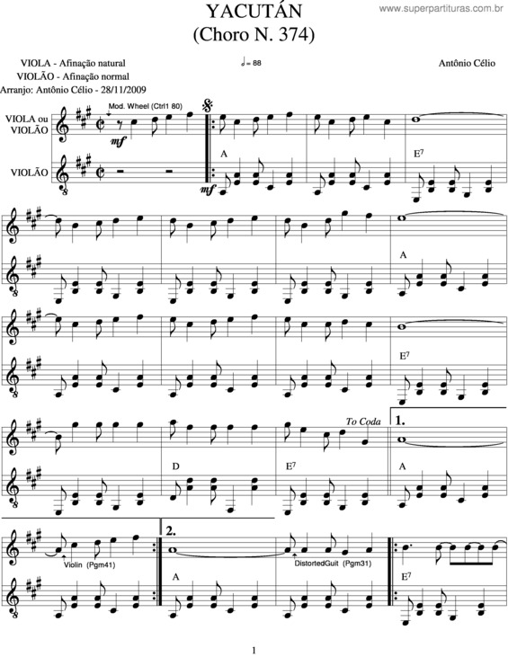 Partitura da música Yacután