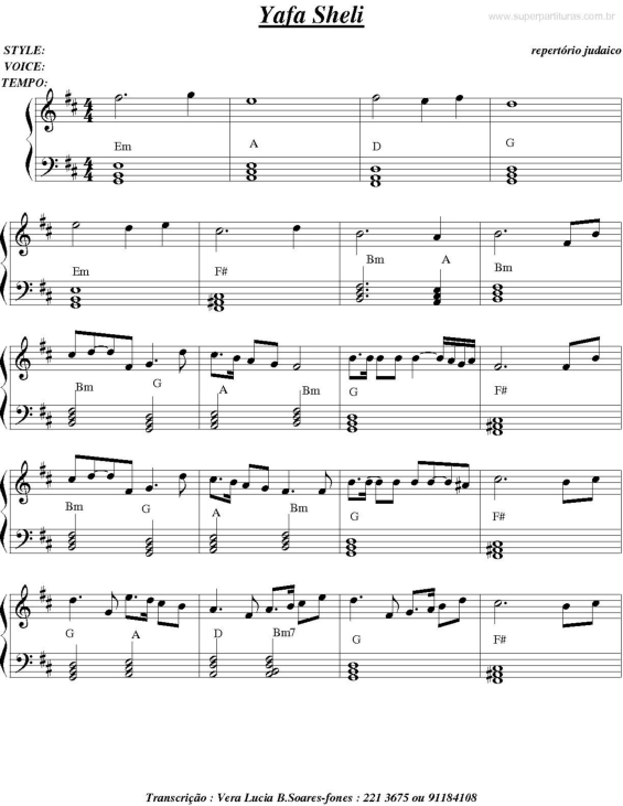 Partitura da música Yafa Sheli (Judaica)