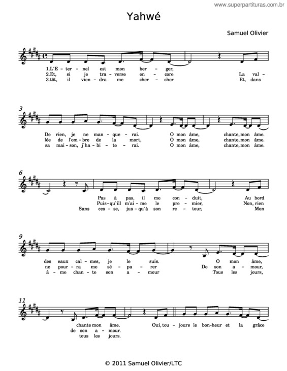 Partitura da música Yahwé – Samuel Olivier