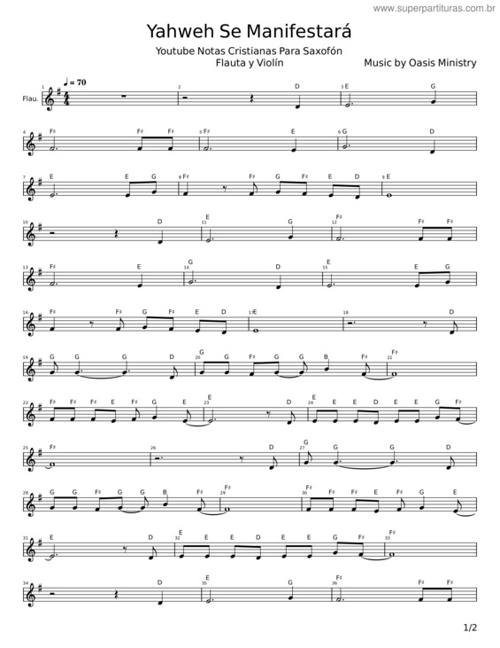 Partitura da música Yahweh Se Manifestará – Oasis Ministry
