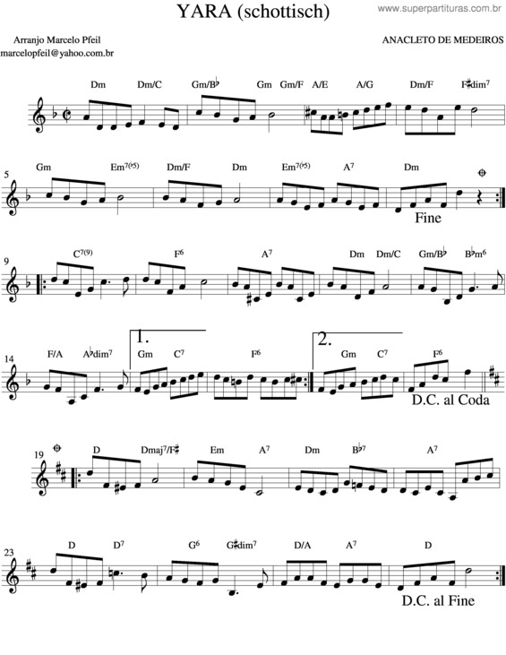 Partitura da música Yara