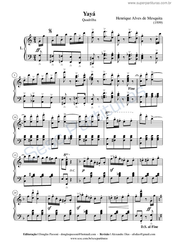 Partitura da música Yayá