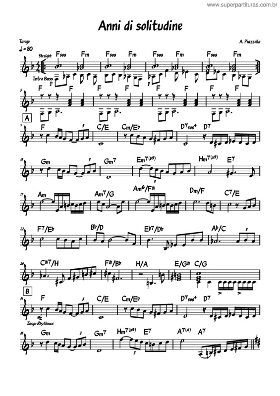 Partitura da música Years Of Solitude – Astor Piazzolla Anni Di Solitudine