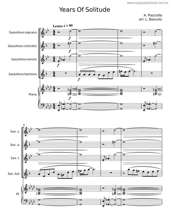 Partitura da música Years Of Solitude – Astor Piazzolla v.2