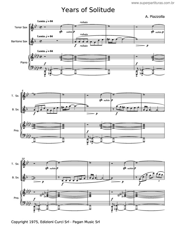 Partitura da música Years Of Solitude – Astor Piazzolla
