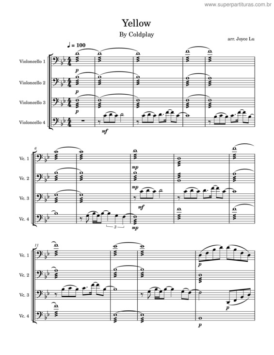 Partitura da música Yellow – Coldplay Yellow