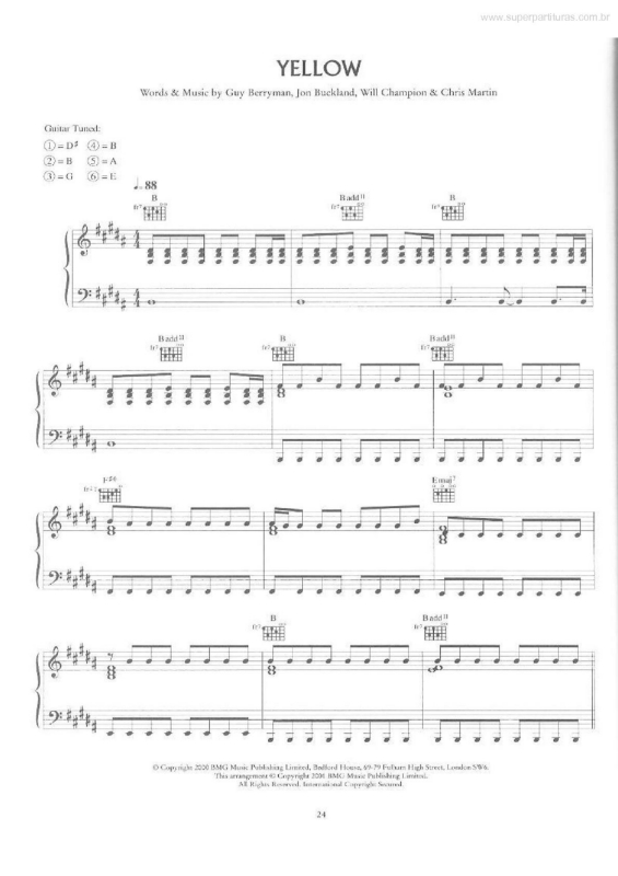 Partitura da música Yellow v.2