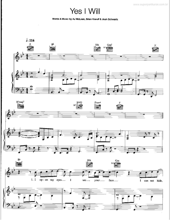 Partitura da música Yes I Will