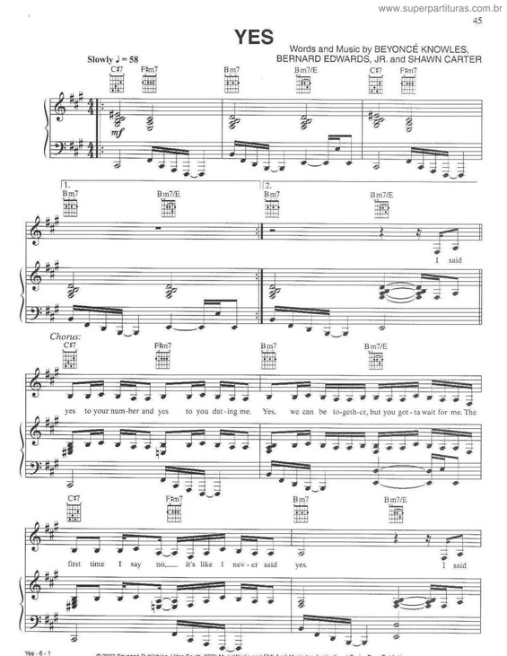 Partitura da música Yes v.2