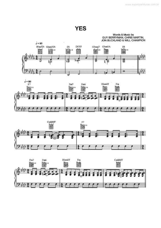 Partitura da música Yes